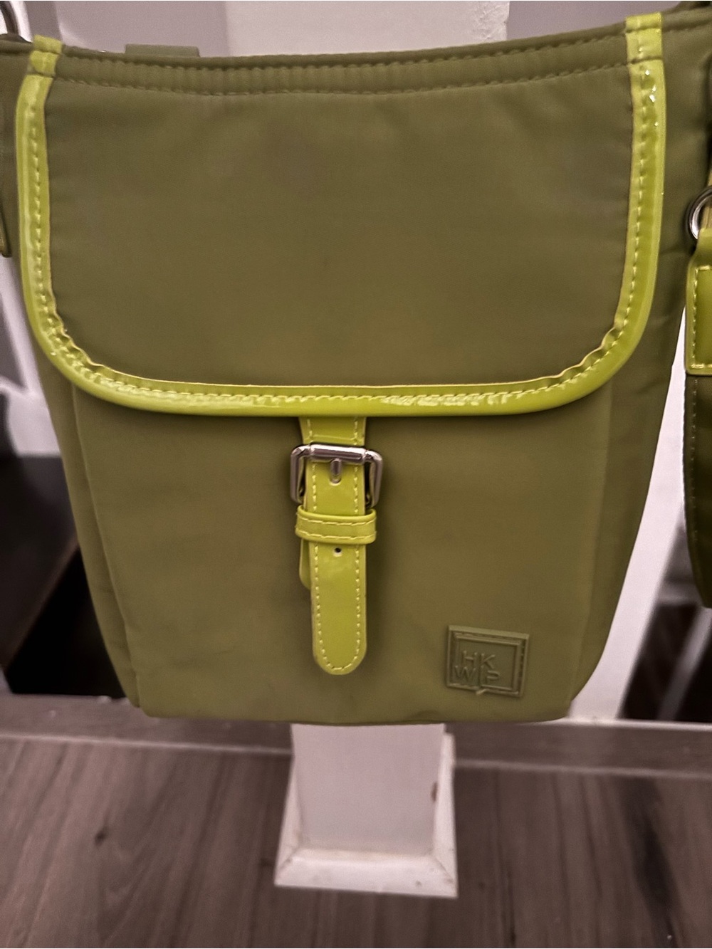 IHKWIP  Olive Green Crossbody Bag with Lime Trim
